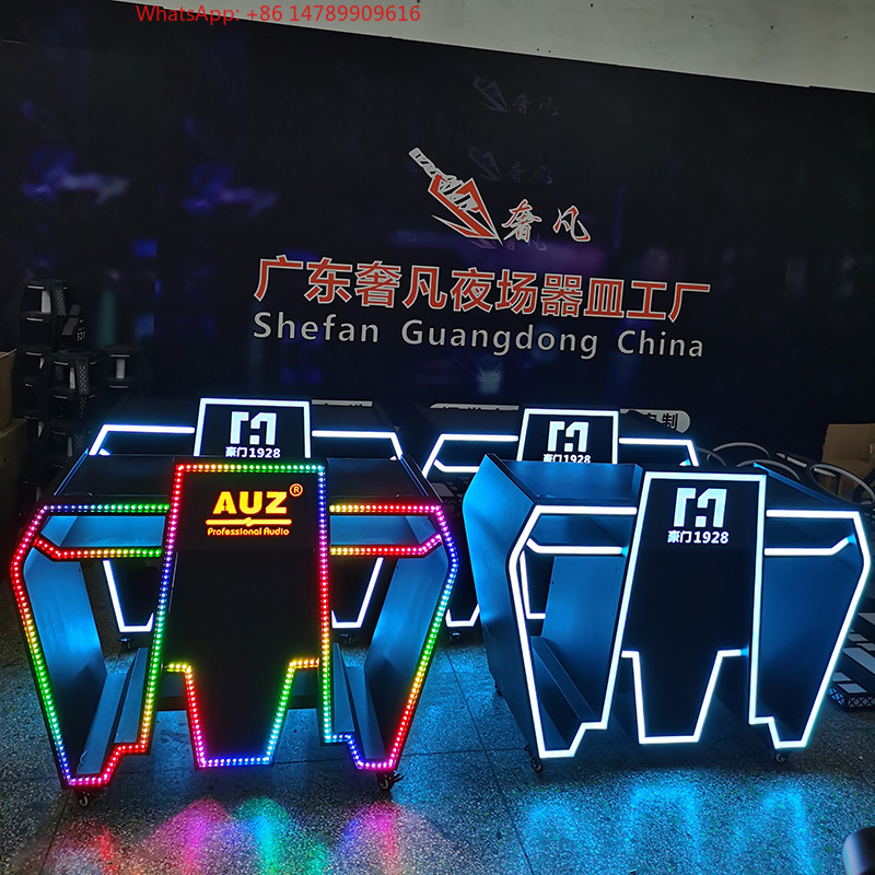 Event Suppliers - โต๊ะดีเจโลหะแบบกำหนดเองพร้อมไฟ RGB และรีโมทคอนโทรล แท่นคอนโซลดีเจสำหรับงานไนท์คลับ บาร์ งานอีเว้นท์