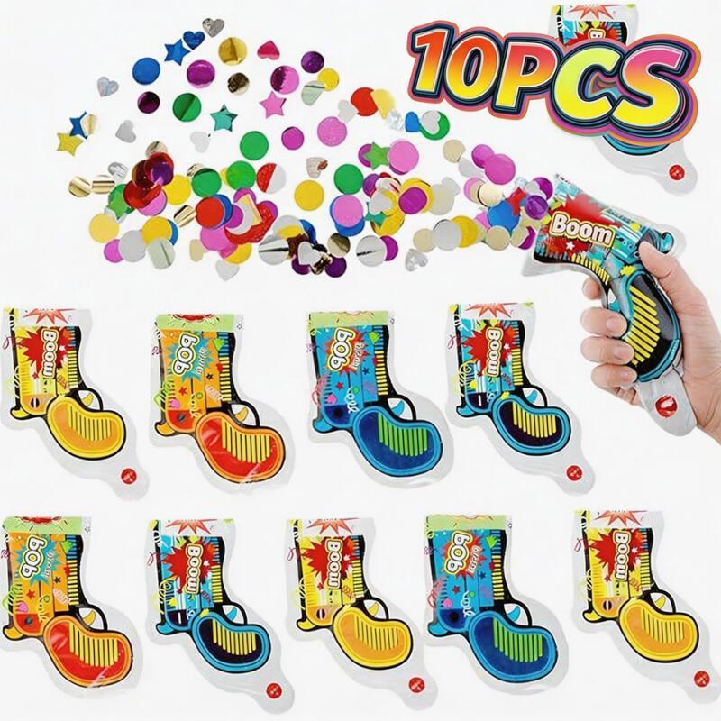 Confetti Cannon Tube - ปืนยิงกระดาษคอนเฟตติแบบพกพา 10 ชิ้น, ปืนป๊อปเปอร์สำหรับงานปาร์ตี้ งานวันเกิด งานแต่งงาน